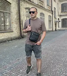 Сумка чоловіча шкіряна через плече планшет чорна натуральна шкіра (4134A) - мініатюра 10