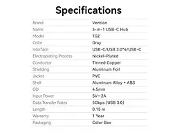 USB-хаб Vention 5 Port Black (TGZHB) - мініатюра 2