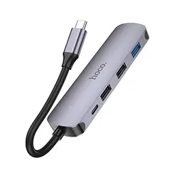 USB-хаб HOCO HB27 Type-C multi-function converter(HDTV+USB3.0+USB2.0*2+PD) Metal Gray (6931474769329) - мініатюра 2