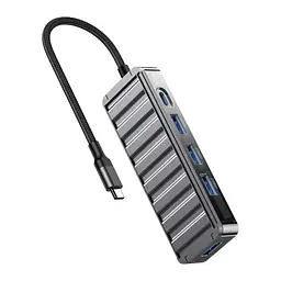 USB-Хаб XO HUB015 5 in 1 мultifunctional Docking Station Тьмяно-Прозорий - мініатюра 4