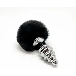 Металева анальна пробка Alive Fluffy Twist Plug L Кролячий хвостик - мініатюра 2