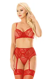 Комплект білизни: бюстгальтер Softline Selin, стрінги та пояс для панчіх, L (червоний)