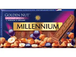 Шоколад MILLENNIUM 100г Gold з цілим горіхом і родз молочний NEW шб