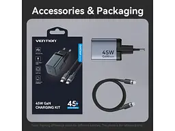 Мережевий зарядний пристрій Vention 45 W Dual USB-C GaN Black (TZ-FCDH0-EU) - мініатюра 8