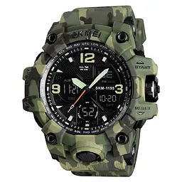Наручний годинник чоловічий Skmei 1155 Green Camo, 1155BCMGN (12281)