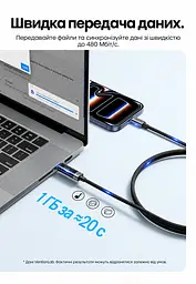 Кабель Vention TSIBF USB-C - USB-C PD 240 Вт з OLED-дисплеєм 1 м чорний (TSIBF) - мініатюра 9
