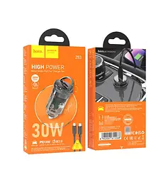 Автомобільний зарядний пристрій Hoco Z53 (PD30W 1Type-C) + кабель Type-C - Lightning - мініатюра 2