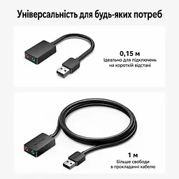 Зовнішня звукова карта Vention аудіоадаптер з підключенням USB-A з окремими гніздами 3,5 мм для навушників і мікрофона Plug & Play чорна (CDYB0) - мініатюра 15