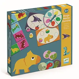 Настільна гра Djeco Динозаври 3 в 1: Бінго + Мемо + Доміно (Dinosaurs: Bingo + Memo + Domino) (DJ08132)