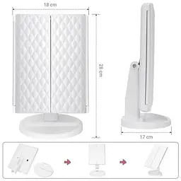 Потрійне LED-дзеркало для макіяжу KAR193 складне акумуляторне біле - мініатюра 5