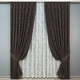Комплект штор з тюлем VR-Textil Жакард Мармур, венге з білим, 2 штори 100×270 см + тюль 300×270 см, арт. 71-191/1