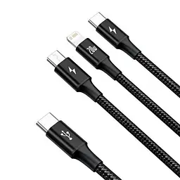 Кабель Baseus Rapid Series 3-in-1 Cable Type-C to Type-C/Lightning/MicroUSB PD 20W 1.5m CAMLT-SC01 Black - мініатюра 4