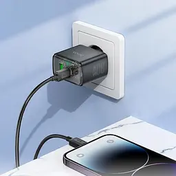 Зарядний пристрій Hoco CS42a 30 W на 2 виходи адаптер + кабель Usb-C Lightning чорний - мініатюра 4