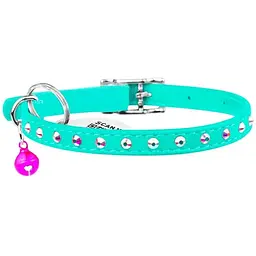 Нашийник для котів Waudog Glamour шкіряний з еластичною вставкою та стразами 22-30х0.9 см ментоловий