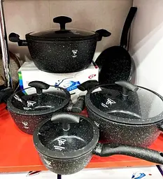 Набір каструль із сковородою та сотейником Top Kitchen TK00098 з гранітним покриттям 9 предметів Чорний - мініатюра 2