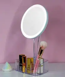 Косметичне настільне кругле дзеркало Cosmetic Mirror HH098 26 LED на підставці з підсвіткою біле - мініатюра 3