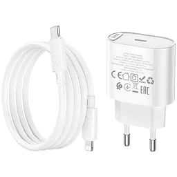 Мережевний зарядний пристрій Hoco C109A Fighter PD20W+QC3.0 1USB-A/1C + кабель Type-C to Lightning White - мініатюра 6