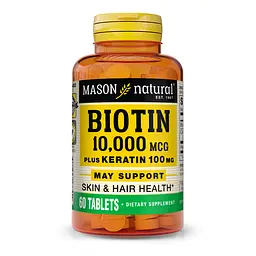 Вітаміни та мінерали Mason Natural Biotin 10000 mcg Plus Keratin 60 таблеток