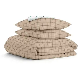 Комплект постільної білизни Cosas двоспальний з простирадлом на резинці BEIGE GEOMETRY CS7 180 x 220 см (CellAshbeige_El140-ColorBlotsV2_180)