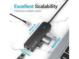 Док-станція для ноутбука Vention Hub USB 3.1 Type-C 3-Port 0.15m Black (TGOBB) - мініатюра 6