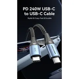 Дата кабель USB-C to USB-C 1.5m 240W aluminum black Vention (TREBG) - мініатюра 2