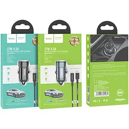 Автомобільний зарядний пристрій Hoco Z32B 1 USB + Type-C QC 3.0 Black + Cable Type-C to iPhone X - мініатюра 2