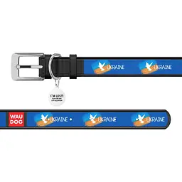 Нашийник для собак Waudog Design Прапор шкіряний з QR паспортом XL 46-60х3.5 см чорний (3606-0229-01) - мініатюра 2