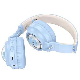 Бездротові навушники Hoco W50 Cute fun BT headphones, BT5.3, AUX, TF, 400mAh, 12h, blue - мініатюра 2