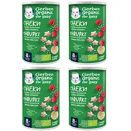 Снеки рисово-пшеничные Gerber Organic с бананом и малиной 140 г (4 шт. по 35 г)