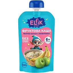 Фруктова каша Elfik Magic з яблук, мультизлакової каші та бананів 110 г