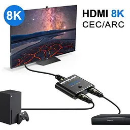 HDMI-перемикач 8K60 Гц 2 входи 1 вихід, 4K120 Гц 2X1 з кнопковим перемикачем, підтримує 48 Гбіт/с, CEC, ARC - мініатюра 3