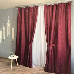 Жакардові штори бордового кольору 2шт. 150х270 з білим шифоновим тюлем 400х270, на тасьмі ALBO pbe0052673 - мініатюра 10