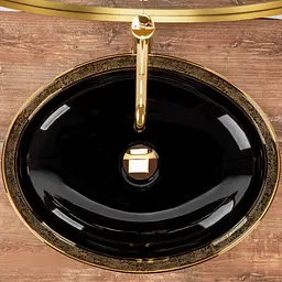 Умивальник Rea Margot black gold накладний REA-U8978, Чорний - мініатюра 4