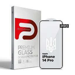 Захисне скло для Apple iPhone 14 Pro, Pro 3D LE, повноекранне 3D скло з рамкою, глянцеве, загартоване, протиударне, ультратонке, поліпшене олеофобне і гідрофобне покриття, 9H, повне проклеювання, ArmorStandart (ARM65657)