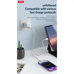 Зарядний пристрій із підсвіткою XO CE07 Dual PD 35 W GaN lamp display fast Charger - мініатюра 4