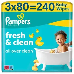 Дитячі вологі серветки Pampers Fresh Clean 3x80 шт (240 шт) (8006530134422)