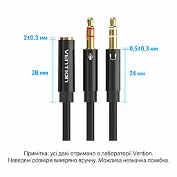 Аудиоразветвитель для гарнитуры Vention 1 м Сплиттер 2 штекера 3,5 мм к отдельным портам ПК для наушников и микрофона и 4-контактное гнездо 3,5 мм для комбинированного штекера Совместимость с OMTP без поддержки CTIA Регулируемое Y-разветвление для подстройки под расположение портов чёрный с золотистыми штекерами (BBTBF) - миниатюра 7