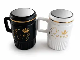 Парні чашки порцелянові King & Queen 450 мл з кришкою