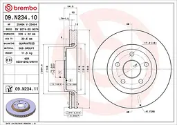 Диск гальмівний вентильований Jeep Grand Cherokee IV, Dodge Durango 10-25р Brembo (09.N234.11)