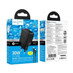 МЗП Hoco CS112A Lounge PD30W+QC3.0 charger set(Cto C)(EU) Black - мініатюра 2