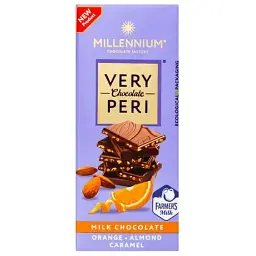 Шоколад молочний Millennium Very Peri з мигдалем карамеллю та апельсиновою цедрою 85 г