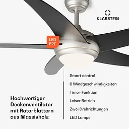 Стельовий вентилятор Klarstein Bolero Smart 55 Вт Чорний (10046083) - мініатюра 5