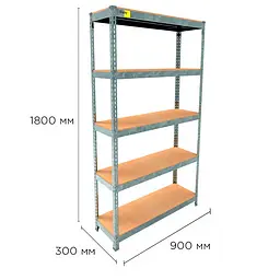 Металевий стелаж Emby Light Series (розмір 1800х900x300мм) 5 полиць ДСП до 100кг Оцинкований - мініатюра 2