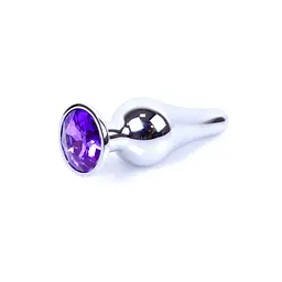 Анальна пробка з кристалом B-Series Jewellery Silver Butt Plug Purple, 9,3х3 см, фіолетовий