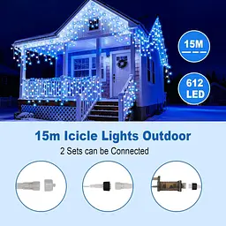 Різдвяні вогні Icicle Outdoor, 624LED 15M Водонепроникні казкові вогні з живленням від мереж із пультом - мініатюра 3