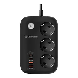 Мережевий фільтр живлення ColorWay CW-CHE34PDB 3 роз/4USB GaN3 Pro (CW-CHE34PDB) - мініатюра 1