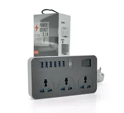 Мережевий фільтр ТВ-Т09, 3 розетки + 6 USB, 2 м, перетин 3х0,75 мм, 3000 Вт, чорно-сірий - мініатюра 1