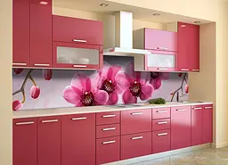 Кухонний фартух Великі Рожеві Орхідеї вініловий для кухні наклейка ПВХ квіти 60х200 см Happy Pocket Z180593 - мініатюра 5