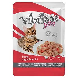 Вологий корм для котів Vibrisse Jelly тунець та креветки в желе, пауч 70 г