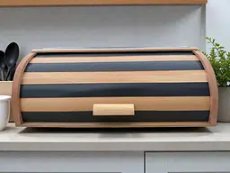 Деревʼяна хлібниця еко з сірою смужкою 44×27×17 см - мініатюра 4